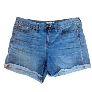 Madewell The Perfect Shorts High Rise Denim Blue Frayed Hem Size 31